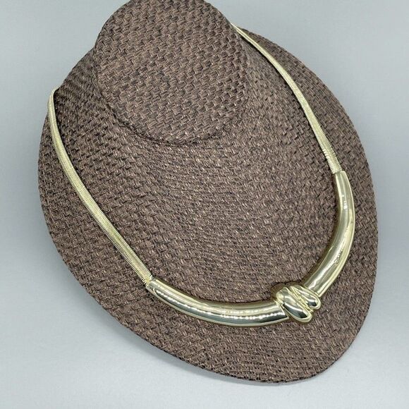 H by Halston Necklace Knot Bar Snake Chain Yellow Gold Tone 18" Magnetic Closure - Picture 1 of 12